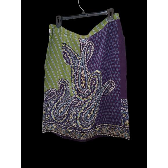 Alberta Ferretti Purple Green Paisley Pencil Skirt Size 10 NWT 100% Silk Italy - Picture 2 of 10